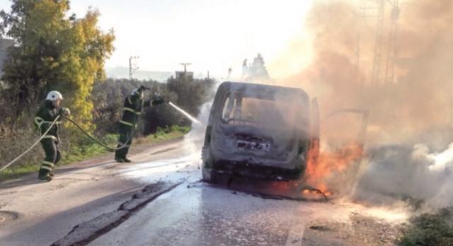 Antakya’da  seyir halindeyken alev