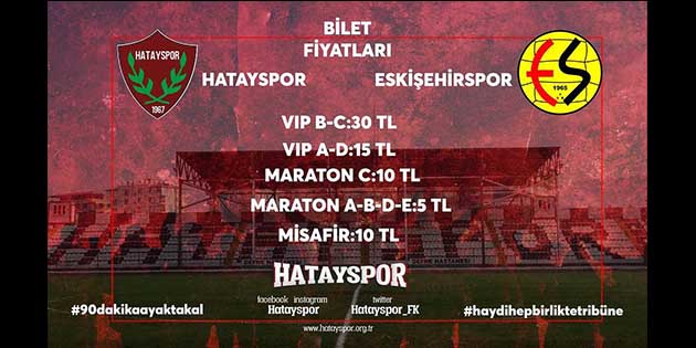 Hatayspor’un Pazar günkü Eskişehirspor