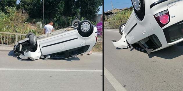 Takla atan araçtaki 3 kişi yaralandı İlimiz Arsuz ilçesi Karaağaç