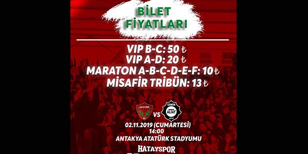 Hatayspor’un hafta sonunda evinde oynayacağı Altay maçı biletleri satışa çıktı.