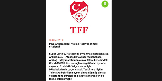 TFF, Hatayspor’un bu haftaki