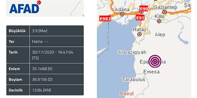 Hatay’dan hissedildi, dün sabah da Samandağ Büyükçat’ta hafif bir deprem