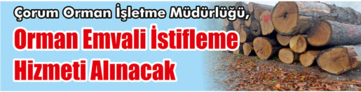 &nbsp;&nbsp;&nbsp;&nbsp;&nbsp; Çorum Orman İşletme Müdürlüğü, orman emvali istifleme hizmeti alacak.