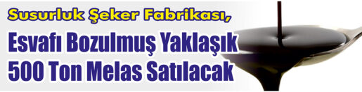 &nbsp;&nbsp;&nbsp;&nbsp;&nbsp; Susurluk Şeker Fabrikası, Esvafı bozulmuş yaklaşık 500 ton melas