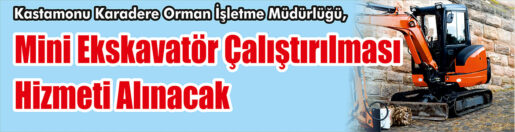 &nbsp;&nbsp;&nbsp;&nbsp;&nbsp; Kastamonu Karadere Orman İşletme Müdürlüğü, Mini ekskavatör çalıştırılması hizmeti