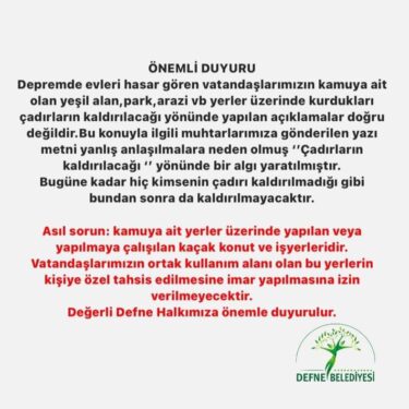 Defne Belediyesi Genelgenin Yanlış Anlaşıldığını Bildirdi