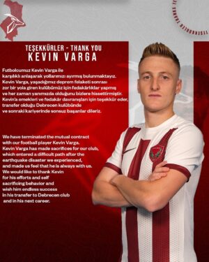 Hatayspor’da Kevin Varga ile Yollar Ayrıldı