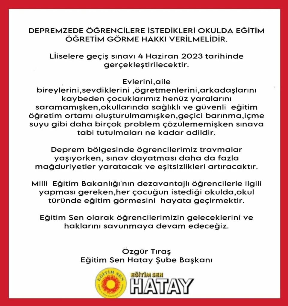 Hatay Eğitim Sen Başkanı