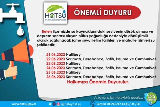 Hatay Büyükşehir Belediyesi’ne bağlı HATSU, ilimiz Belen ilçesine yarından itibaren