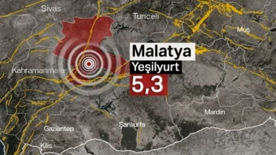 Malatya’nın Yeşilyurt ilçesi merkezinde saat 20.48’de 5,3 büyüklüğünde deprem meydana