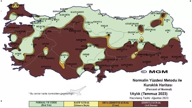 Meteoroloji’nin Temmuz Ayı Kuraklık Haritası yayınlandı ve Hatay’daki Kuraklık tehlikesi