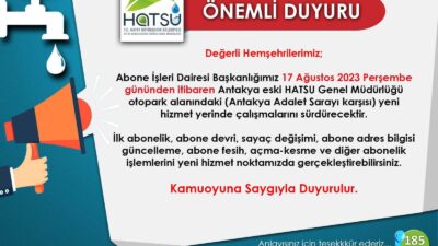 Hatay Büyükşehir Belediyesi’ne bağlı HATSU’nun Çevreyolu adliye karşısındaki ana binasının