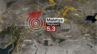 Malatya’nın Yeşilyurt ilçesinde saat 20.48 de 5,3 büyüklüğünde bir deprem
