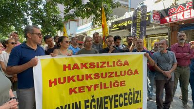 Samandağ Eğitim Sen şubesi üyesi öğretmenler, hafta sonunda sendikaya polis