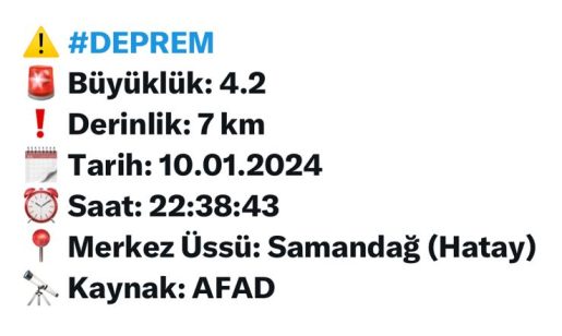 Samandağ’da 4.2 büyüklüğünde Deprem