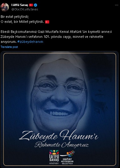 Hatay Büyükşehir Belediye Başkanı (HBB) Lütfü Savaş Gazi Mustafa Kemal