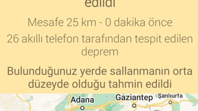 Hatay’da şiddeti ve derinliği bilinmeyen bir deprem meydana geldi. Hatay