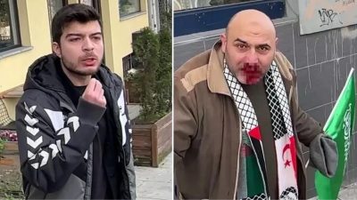 İstanbul’da Filistin’e destek yürüyüşünden dönen bir vatandaşa Kelime-i Tevhid bayrağı