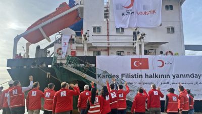 Gazze’ye ulaştırılması için Türk Kızılay öncülüğünde hazırlanan 1510 ton insani