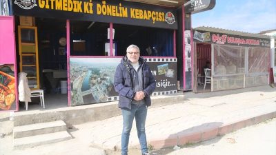 Hatay'da afetzede esnaf tabelalarında yer alan "Gitmedik ki dönelim", "6