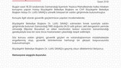 Hatay Büyükşehir belediye başkanı Lütfü Savaş’a yönelik bugün akşam saatlerinde