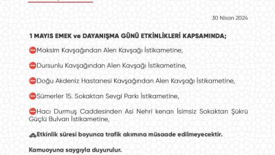 Hatay Valiliği, 1 Mayıs gösteri ve yürüyüşü nedeniyle Defne ilçesindeki