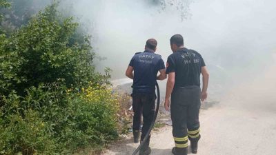 Hatay’ın Defne ilçesinde ağaçlık alanda çıkan yangın itfaiye ekiplerinin müdahalesiyle