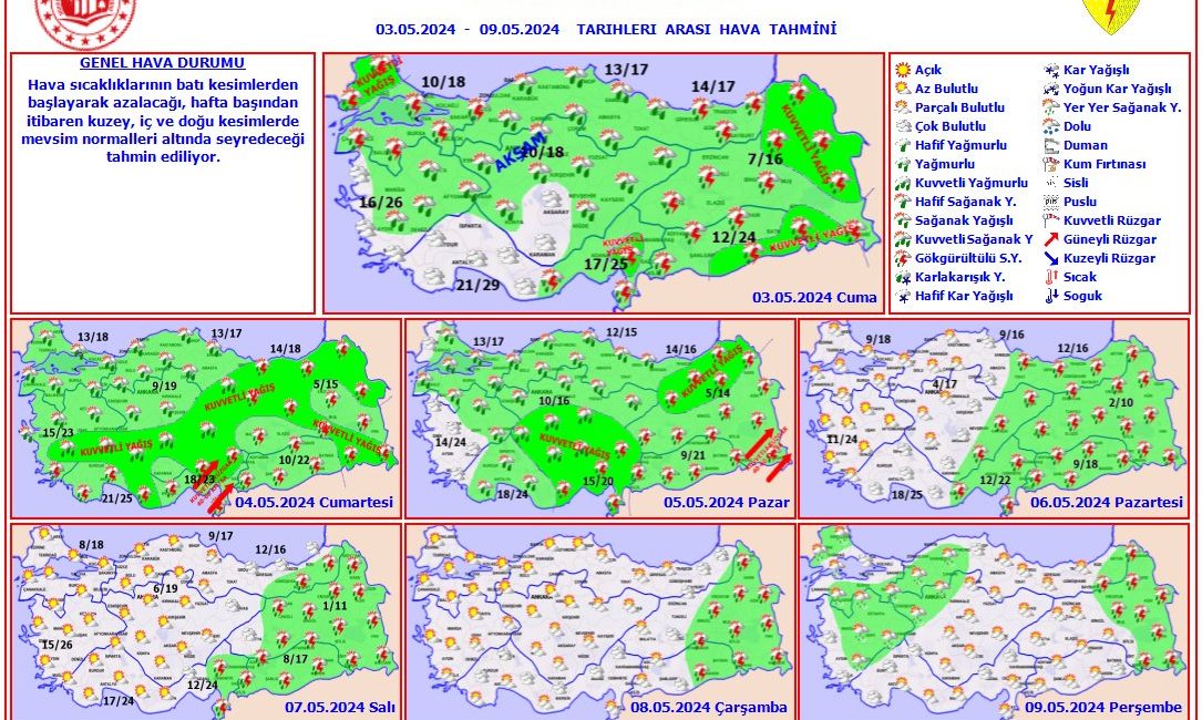 Meteoroloji Genel Müdürlüğü, 3 Mayıs hava durumu raporunu yayınladı.