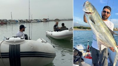 Hatay’da amatör balıkçı Erdi Tufan, İskenderun Körfezi’nde yaklaşık 15 kilogram