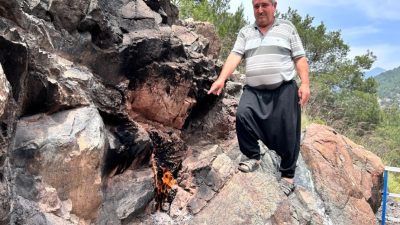 Hatay’da Amanos Dağı eteğinde bulunan ‘yanan taş’ yaşanan gaz sızıntısının