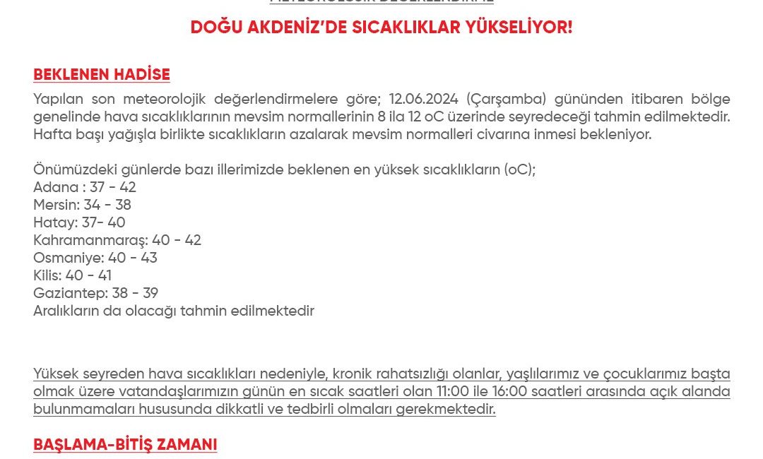 Meteoroloji 6. Bölge Müdürlüğünden