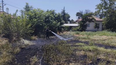 Hatay’ın Erzin ilçesinde Bahçelievler Mahallesi’ndeki otluk alanda çıkan yangın, itfaiye