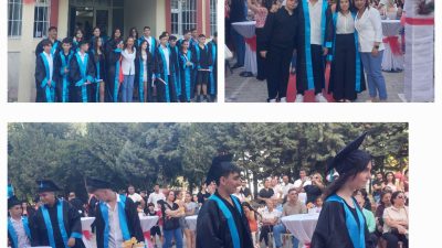 Hatay-Defne ilçesi Sümerler Ortaokulu’nda karne günü düzenlenen törende, öğrencilerin çeşitli