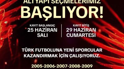 Hatayspor’un alt yapı seçimleri için kayıtlar başlıyor. Kayıtlar 25 Haziran’da