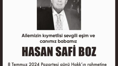 Antakyalı maden mühendisi Hasan Safi Boz İstanbul’da vefat etti. Antakya-Armutlu