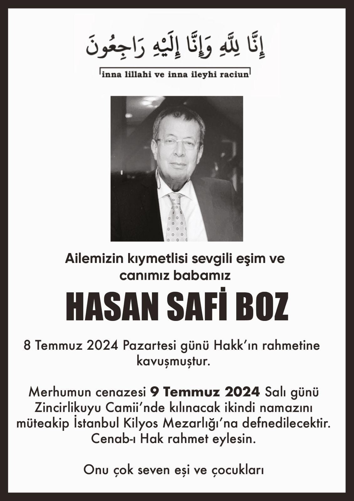 Hasan Safi Boz vefat etti