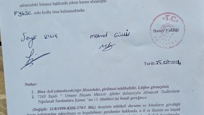 Çevre Şehircilik ve İklim Değişikliği Bakanlığı’nın, Antakya-Kışlasaray Mahallesi’nde orta hasarlı