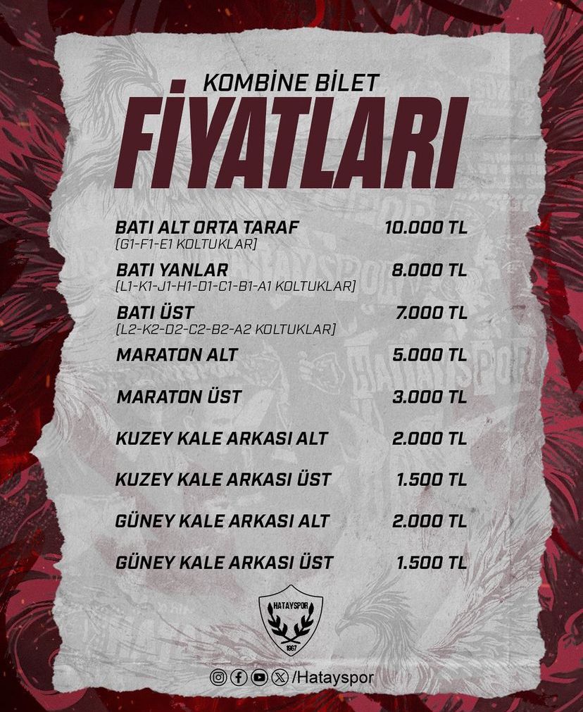 Hatayspor kombine fiyatları belli oldu