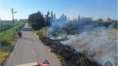 Hatay’ın Arsuz ilçesinde otluk alanda çıkan yangın itfaiye ekiplerince söndürüldü.