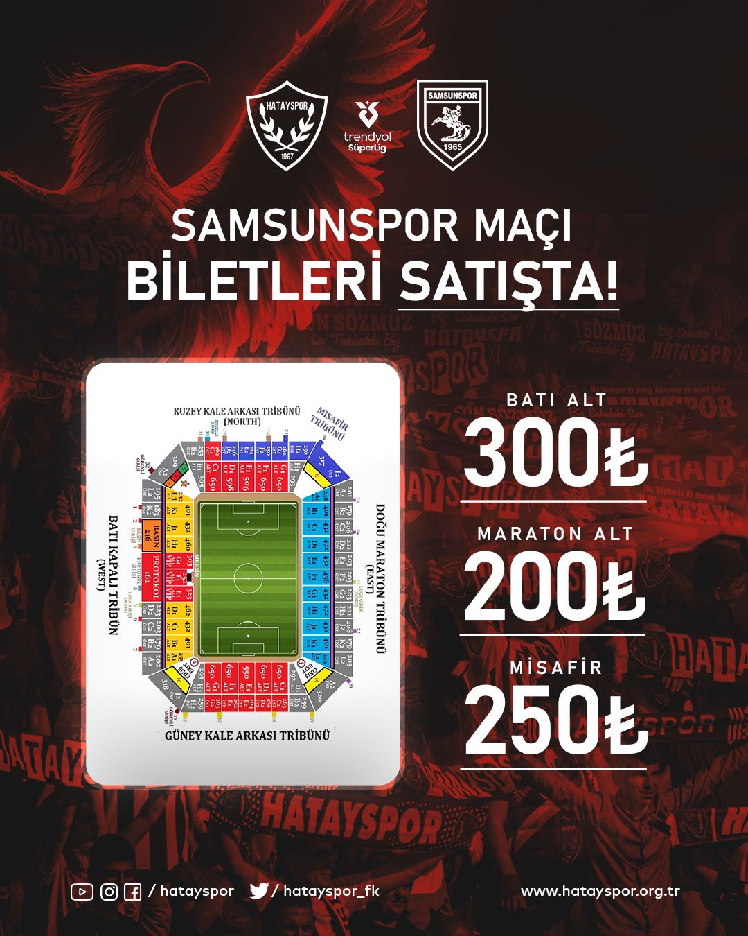 Hatayspor-Samsunspor Maçı Biletleri Satışta