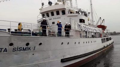 SNR-Sismik adıyla bilinen sismik deprem araştırma gemisi, Samandağ Çevlik Limanı’nda