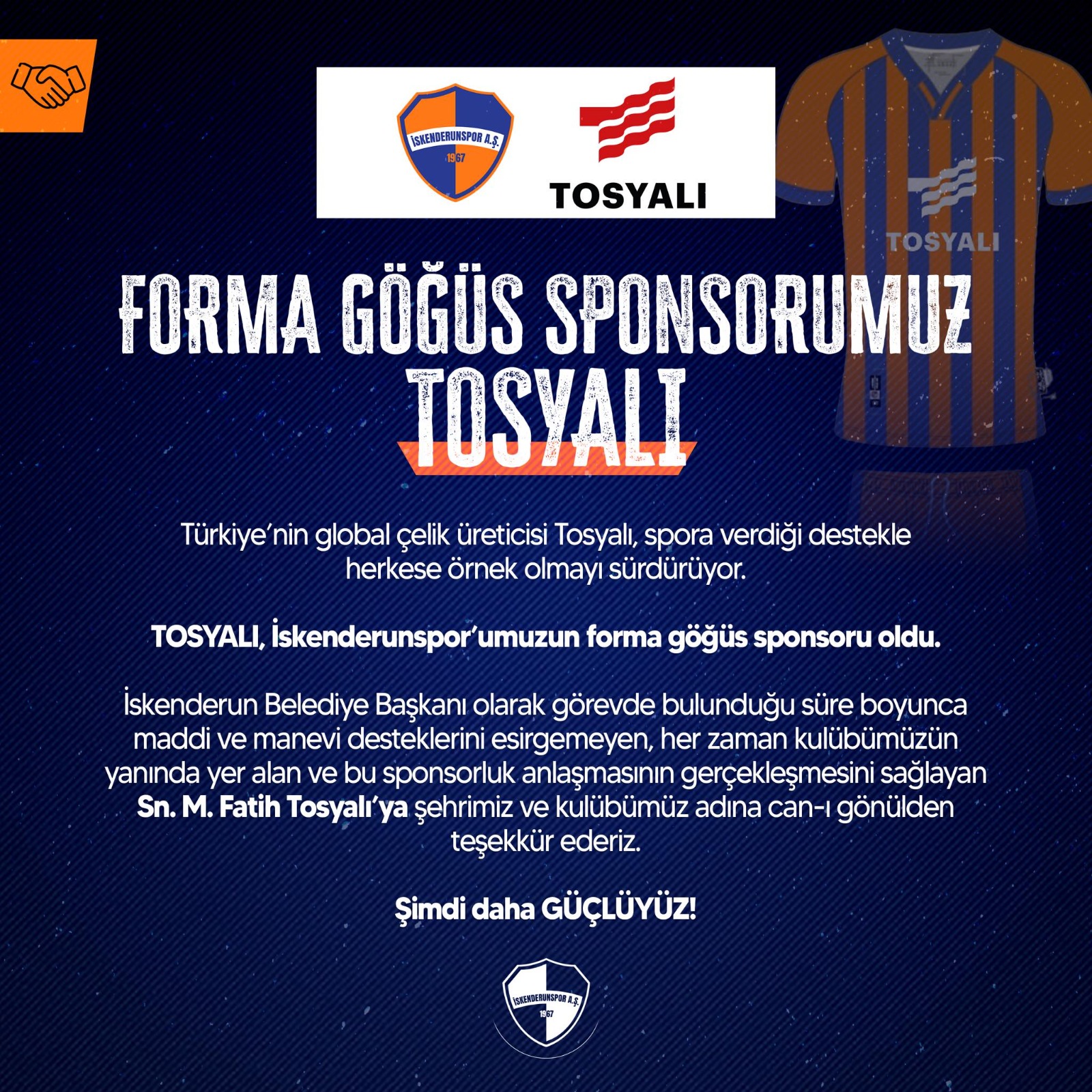 Tosyalı, İskenderunspor’un Forma Göğüs Sponsoru Oldu