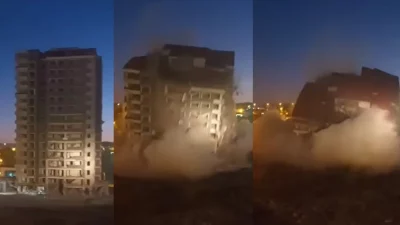 Hatay’ın Antakya ilçesinde, deprem nedeniyle zarar gören 16 katlı bir