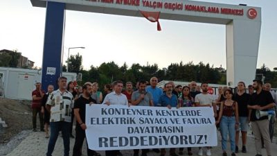 Hatay’da, Şehit Öğretmen Aybüke Yalçın Konteyner Kent’te yaşayan eğitim emekçilerinin