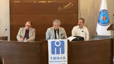 İskenderun’da düzenlenen “Deprem ve Hukuk” konferansı, Mühendisler Odası Hatay Şubesi