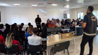 Hatay Emniyet Müdürlüğü, Arsuz Devlet Hastanesi’nde düzenlediği seminerle dolandırıcılık konusunda