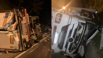 Hatay'ın İskenderun-Antakya yolu üzerinde freni boşalan park halindeki bir tır,