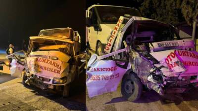 Hatay’da Antakya- İskenderun yolunda hafriyat kamyonuyla çarpışan çekicideki iki kişi