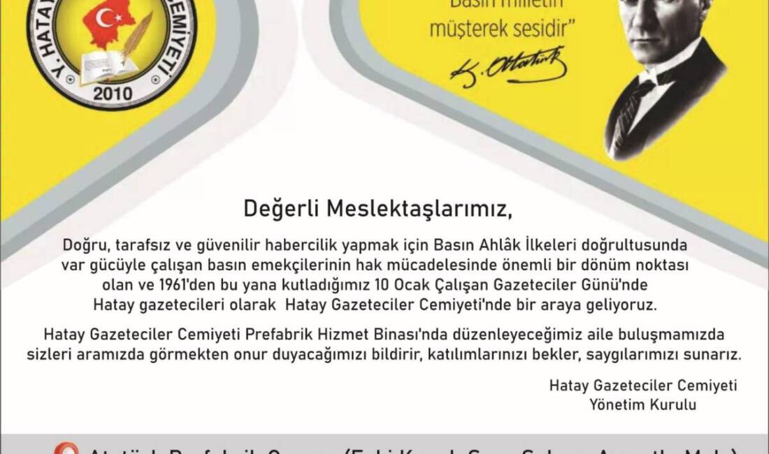 Hatay Gazeteciler Cemiyeti Yönetim Kurulu, 10 Ocak Çalışan Gazeteciler Günü