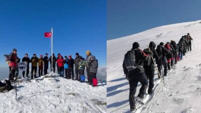 Hassa'nın 2 bin 240 rakımlı Mığır Tepesi'ne tırmanan bir grup